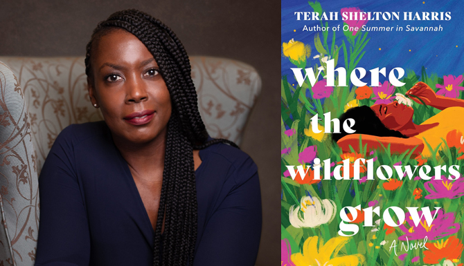 Terah Shelton Harris with book Where the Wildflowers Grow