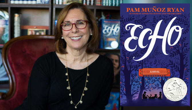 Pam Muñoz Ryan with book Echo